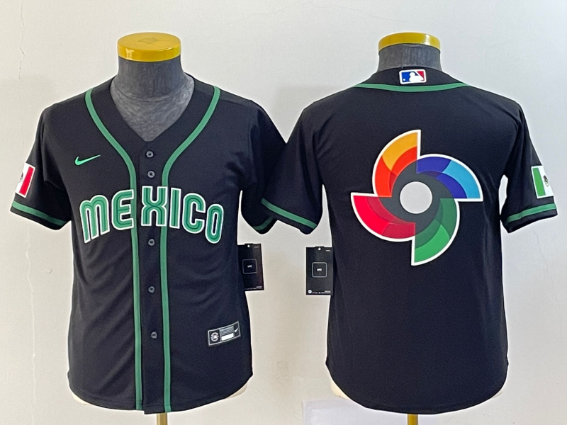 Women's Mexico Baseball 2023 Black Big Logo World Baseball Classic Stitched Jersey(Run Small) Women's Mexico Baseball 2023 Black Big Logo World Baseball Classic Stitched Jersey(Run Small)